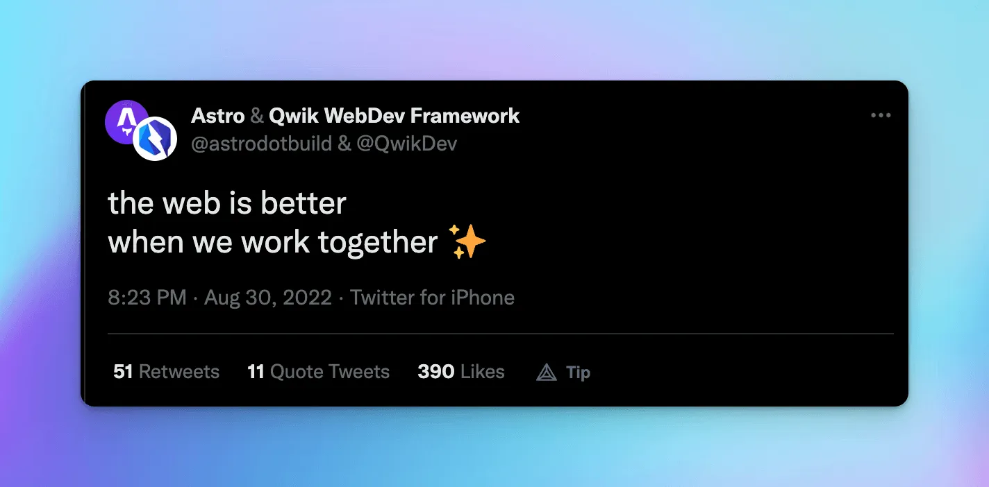Astro + Qwik tweet
